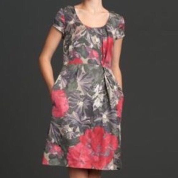 Banana Republic Madmen Begonia Sheath Dress POCKETS Floral Mod Retro Sz 0 - Picture 1 of 3